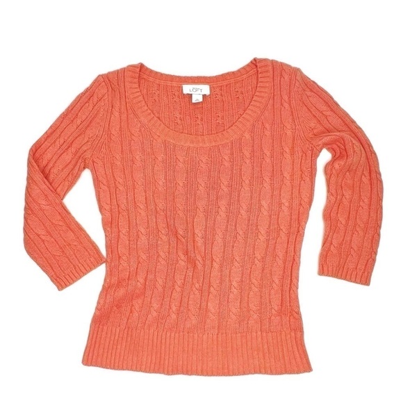 Ann Taylor Loft Cable Knit Crewneck Sweater Size XS 3/4 Sleeves Rabbit Hair EUC - Picture 1 of 8
